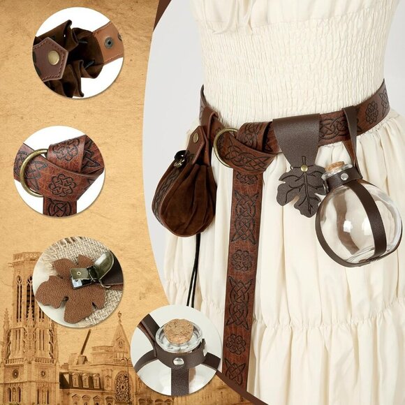 Renaissance Costume Belt Set Leather Pouches Bottles for LARP & Festivals main image 7